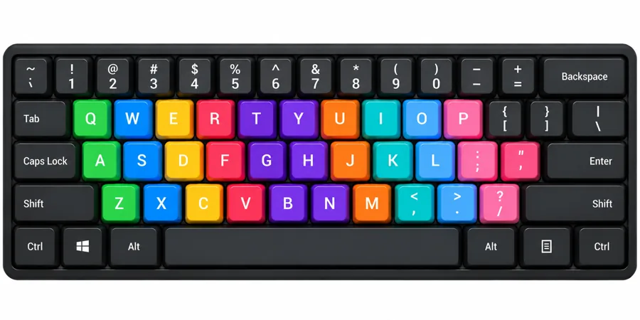 Color-coded keyboard showing which finger presses each key